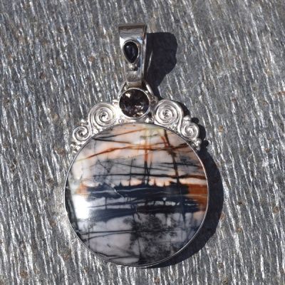 One-of-a-Kind Picasso Marble, Smoky Quartz/ and Black Star Pendant