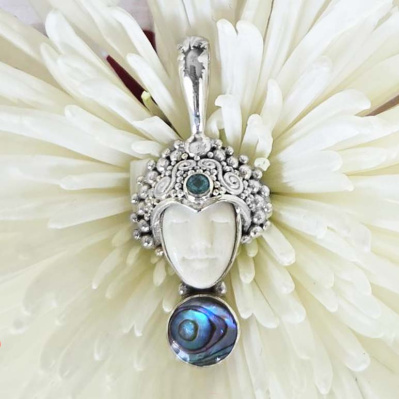 Goddess Pendant with Paua Shell and Blue Topaz