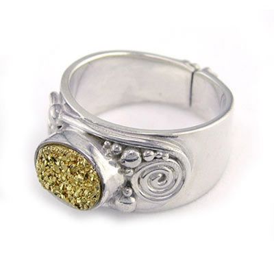 Sterling Silver Gold Druzy Ring