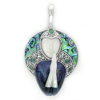 Paua Shell Multi-Stone Praying Goddess Pendant