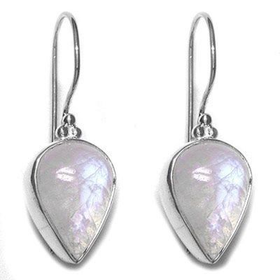 Sterling Silver Rainbow Moonstone Pear Latch-back Earrings