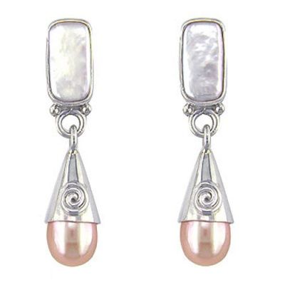 Sterling Silver White and Pink Pearl Post Earrings