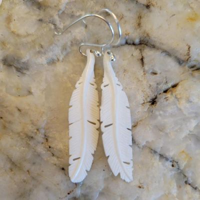 Hand Carved Feather Earrings