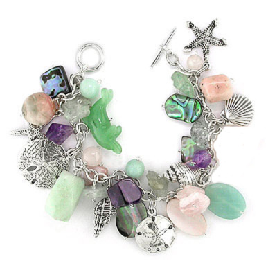 Sea Shell Charm Bracelet with Multi Gemstones