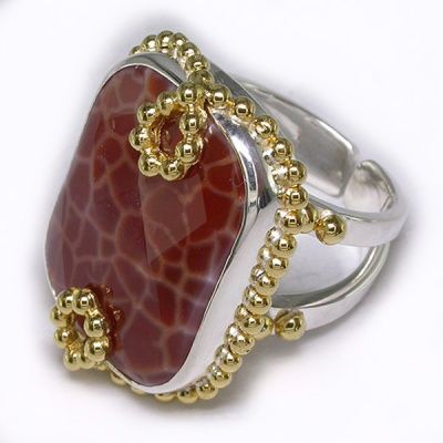 Fire Agate Ring with Vermeil Accents