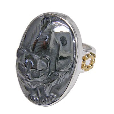 Hematite Cat Ring with Veremeil Bead-Work