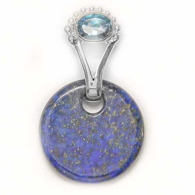 Lapis Disk and Swiss Blue Topaz Silver Pendant