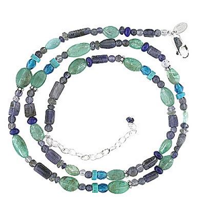 Iolite, Apatite, Lapis, Turquoise, Labradorite and Blue Crystal Beaded Necklace 18" + 2" Ext