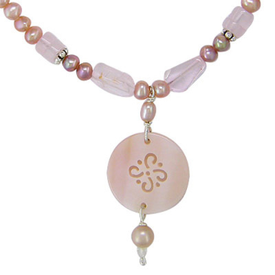 Pink Pearls and Rose Quartz Necklace with Shell Charm