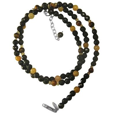 Onyx, Tiger Eye, Jasper and Quartz Beaded 18" Necklace with 2" Silver Extension