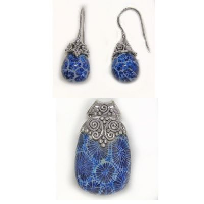 Blue Coral Pendant & Earring Set 