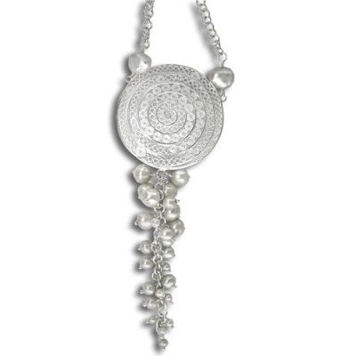 Sterling Silver Filigree and White Pearl Necklace
