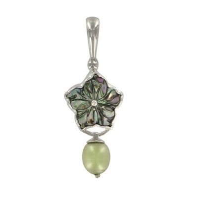 Abalone Flower and Green Pearl Pendant