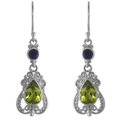 Peridot & Iolite Silver Dangle Earrings