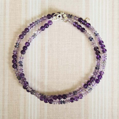 Amethyst, Rose Quartz, and Labradorite Beaded Necklace 18" + 2"