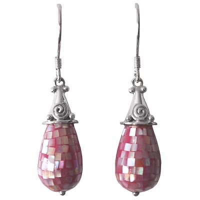 Pink Mosaic Mother of Pearl Shell Earrings