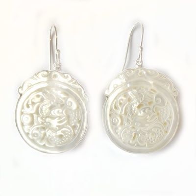Mother of Pearl Carved Dragon Dangle Earrings