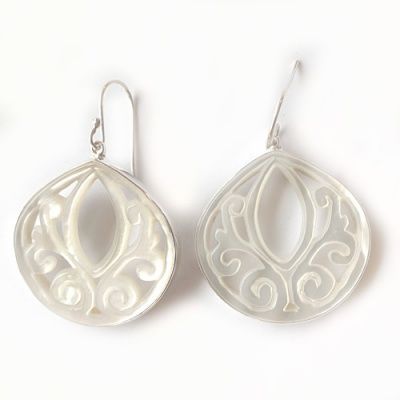 Hand Carved Mother of Pearl Dangle Earrings