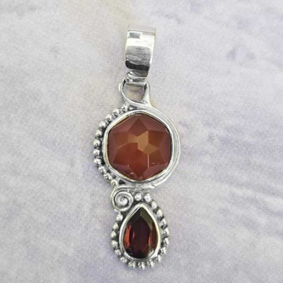Faceted Carnelian & Garnet Pendant