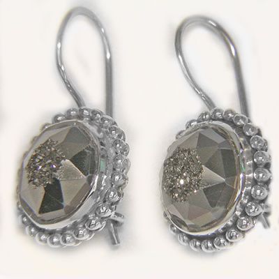Faceted Platinum Window Druzy Latch-Back Earrings