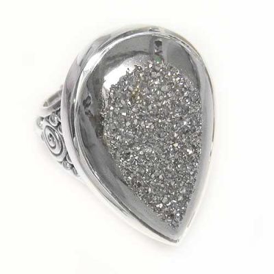 Black Diamond Window Druzy Pear Shaped Ring