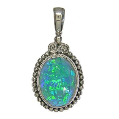 Blue Green Created Opal Pendant