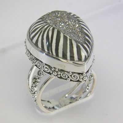 Platinum Zebra Window Druzy Ring
