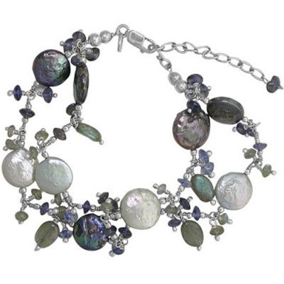Grey Pearl, Iolite & Labradorite Two-Strand Bracelet