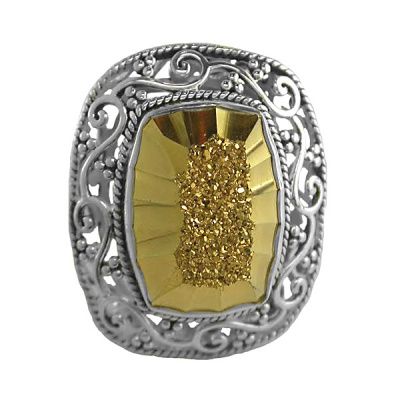 Ornate Gold Window Druzy Rectangle Ring