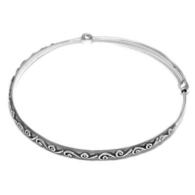 Silver Swirl Balinese Adjustable Bangle Bracelet