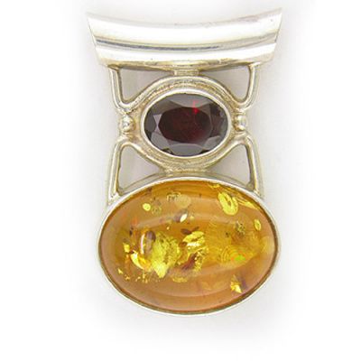 Amber and Garnet Pendant with Tube Bale