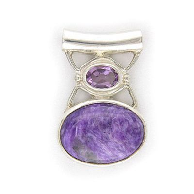 Charoite and Amethyst (5x7mm) Pendant with Chain