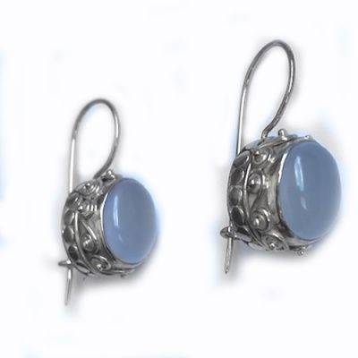 Blue Chalcedony Oval Latch-Back Earrings