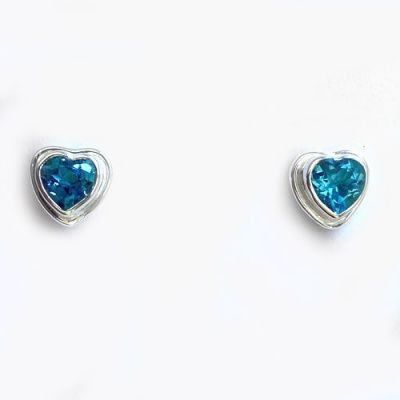 Faceted Swiss Blue Topaz Heart Post Earrings