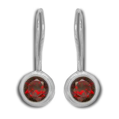 Sterling Silver Faceted Round Garnet Latch-back Earring