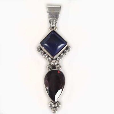 Sterling Silver Lapis and Garnet Pendant