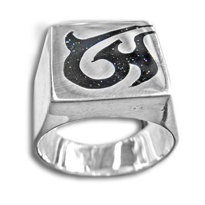 Sterling Silver Hand-Crafted Ring with Black Sparkly Resin