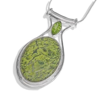 Russian Serpentine and Peridot Pendant with chain