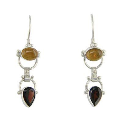 Amber and Garnet Dangle Earrings