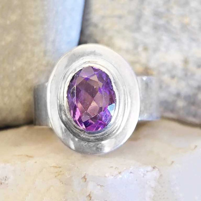 Last Of Sterling Silver Faceted Amethsyt Ring Size 5.5