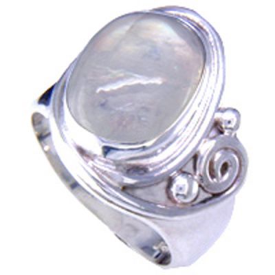 Sterling Silver Rainbow Moonstone Oval Ring 