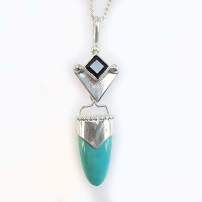 Sterling Silver Hand Crafted Garnet & Turquoise Pendant with Chain