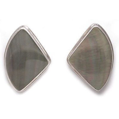 Sterling Silver Handmade Brown Shell Clip-On Earrings
