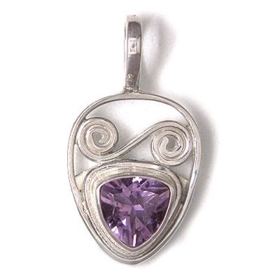 Sterling Silver Handcrafted Amethyst Trillion Pendant 