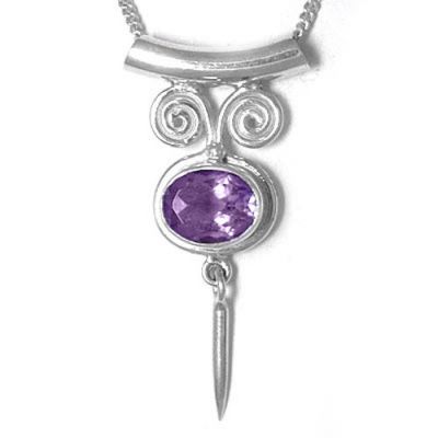 Amethyst Tube Bale Silver Charm Pendant with Chain