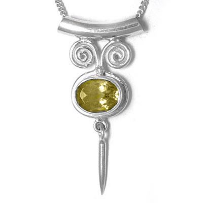 Citrine Tube Bale Silver Charm Pendant with Chain