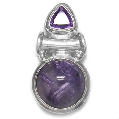 Charoite and Amethyst Pendant with Tube Bale