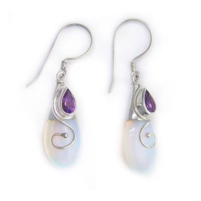 Sterling Silver Opalite & Amethyst Dangle Earrings