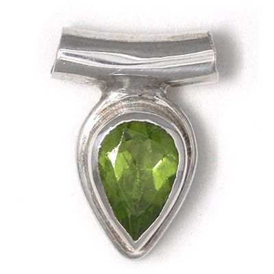 Faceted Pear Peridot Pendant with Tube Bale and Chain