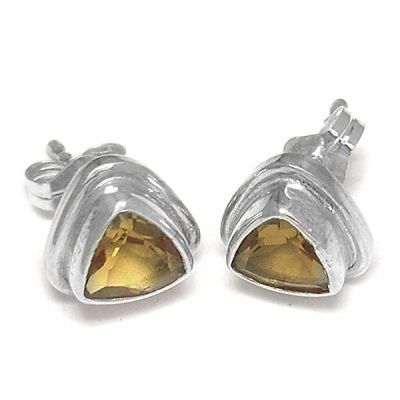 Trillion Faceted Citrine Silver Earrings